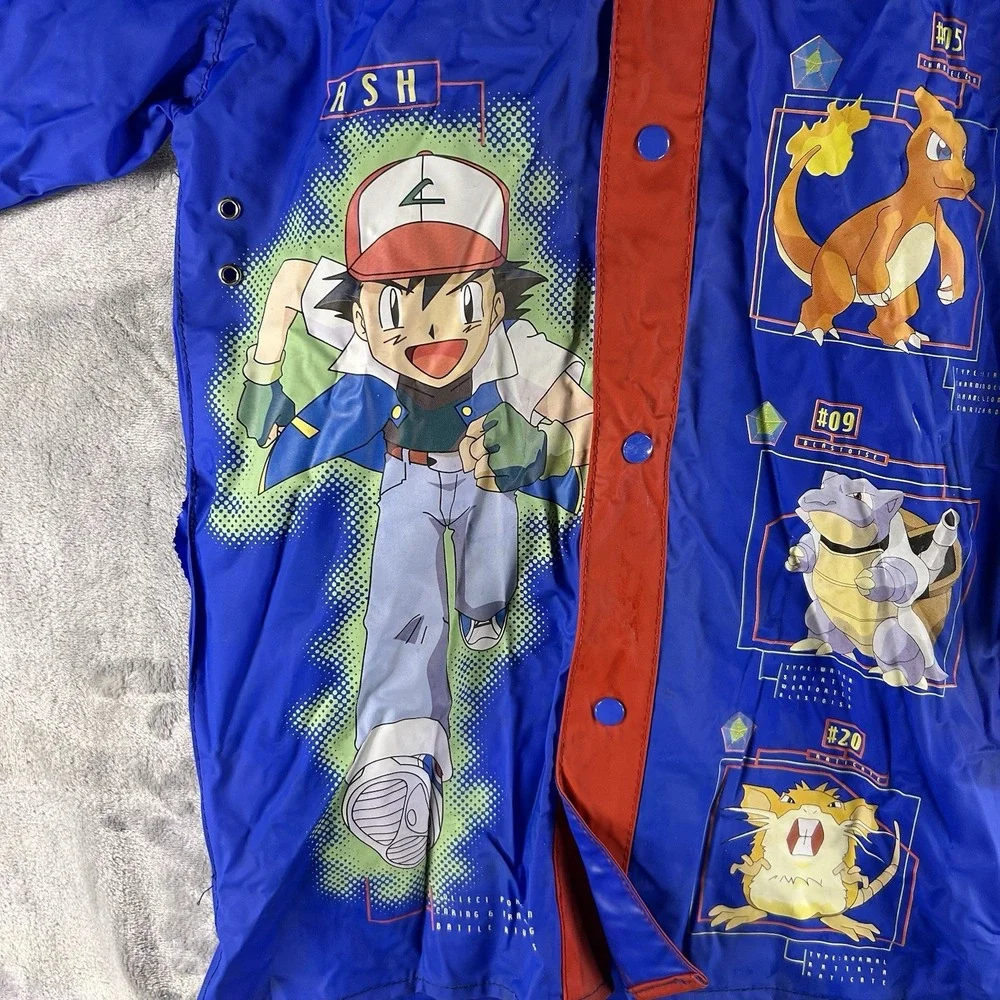 Vintage Pokemon Kids Raincoat‎ Sz 5 Rain Blue Jacket 1990's Retro Gamer READ